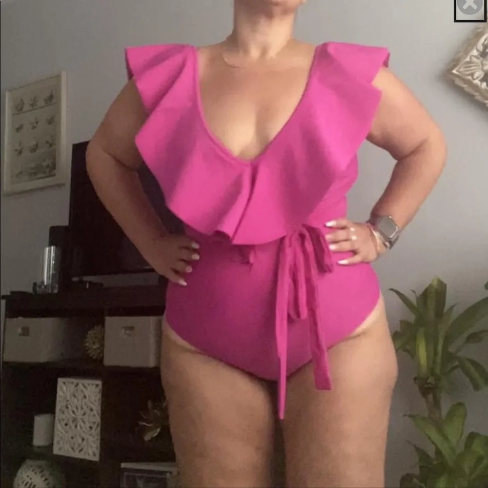 Eloquii Black Ruffle Swimsuit - Picture 8 of 11